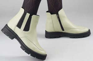 Ботинки женские зеленые из натуральной кожи зима, подклад шерстяной мех