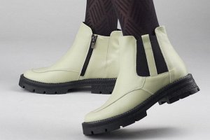 Ботинки женские зеленые из натуральной кожи зима, подклад шерстяной мех
