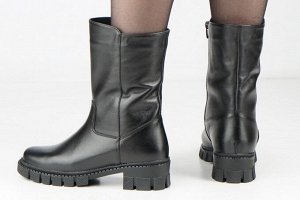 Ботинки женские черные из натуральной кожи зима, подклад шерстяной мех