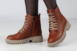 Ботинки женские рыжие из натуральной кожи демисезон, подклад байка