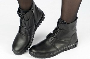 Ботинки женские черные из натуральной кожи демисезон, подклад байка