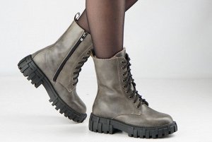 Ботинки женские серые из натуральной кожи зима, подклад шерстяной мех