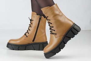 Ботинки женские рыжие из натуральной кожи демисезон, подклад байка