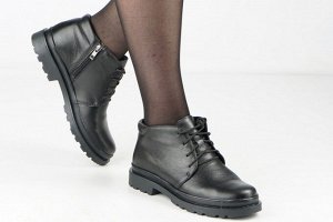 Ботинки женские черные из натуральной кожи демисезон, подклад байка