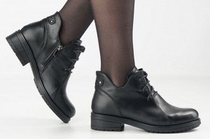 Ботинки женские черные из натуральной кожи демисезон, подклад байка
