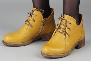 Ботинки женские желтые из натуральной кожи демисезон, подклад байка