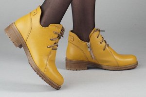 Ботинки женские желтые из натуральной кожи демисезон, подклад байка