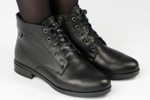 Ботинки женские черные из натуральной кожи демисезон, подклад байка