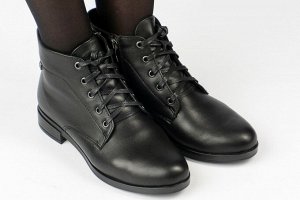 Ботинки женские черные из натуральной кожи демисезон, подклад байка