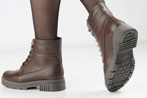 Ботинки женские коричневые из натуральной кожи зима, подклад шерстяной мех