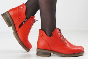 Ботинки женские красные из натуральной кожи демисезон, подклад байка