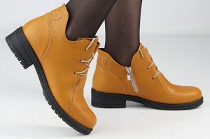 Ботинки женские желтые из натуральной кожи зима, подклад шерстяной мех