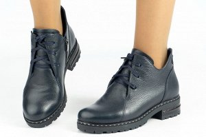 Ботинки женские синие из натуральной кожи зима, подклад шерстяной мех