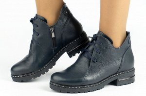 Ботинки женские синие из натуральной кожи зима, подклад шерстяной мех
