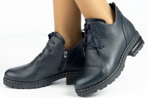 Ботинки женские синие из натуральной кожи зима, подклад шерстяной мех