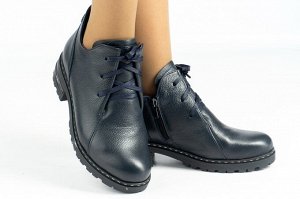 Ботинки женские синие из натуральной кожи зима, подклад шерстяной мех