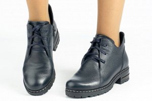 Ботинки женские синие из натуральной кожи зима, подклад шерстяной мех