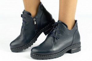 Ботинки женские синие из натуральной кожи зима, подклад шерстяной мех