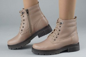 Ботинки женские бежевые из натуральной кожи демисезон, подклад байка