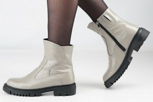 Ботинки женские серые из натуральной кожи зима, подклад шерстяной мех