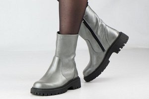 Ботинки женские серебристые из натуральной кожи зима, подклад шерстяной мех