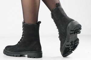 Ботинки женские черные из натуральной кожи зима, подклад шерстяной мех