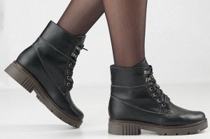 Ботинки женские черные из натуральной кожи демисезон, подклад байка