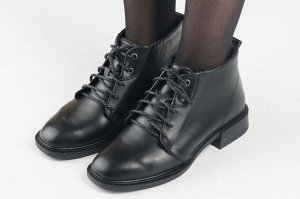 Ботинки женские черные из натуральной кожи зима, подклад шерстяной мех