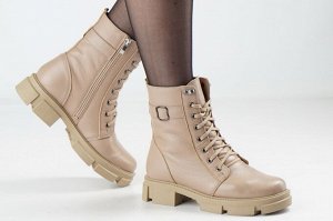 Ботинки женские бежевые из натуральной кожи демисезон, подклад байка