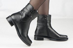 Ботинки женские черные из натуральной кожи зима, подклад шерстяной мех