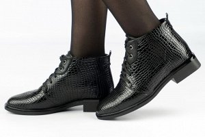 Ботинки женские черные из натуральной кожи зима, подклад шерстяной мех