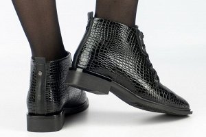 Ботинки женские черные из натуральной кожи зима, подклад шерстяной мех