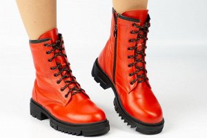 Ботинки женские красные из натуральной кожи зима, подклад шерстяной мех