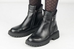 Ботинки женские черные из натуральной кожи зима, подклад шерстяной мех