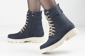 Ботинки женские синие из натуральной кожи демисезон, подклад байка