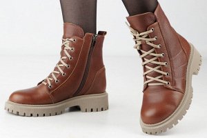 Ботинки женские рыжие из натуральной кожи зима, подклад шерстяной мех