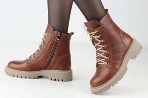 Ботинки женские рыжие из натуральной кожи зима, подклад шерстяной мех