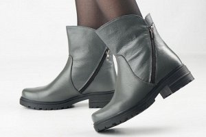 Ботинки женские серые из натуральной кожи зима, подклад шерстяной мех