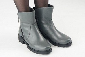 Ботинки женские серые из натуральной кожи зима, подклад шерстяной мех