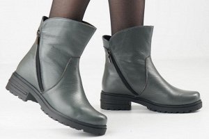 Ботинки женские серые из натуральной кожи зима, подклад шерстяной мех