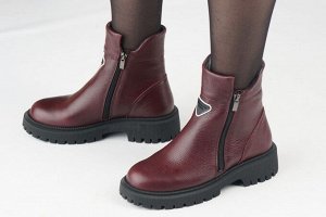 Ботинки женские бордовые из натуральной кожи зима, подклад шерстяной мех