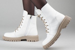Ботинки женские белые из натуральной кожи зима, подклад шерстяной мех
