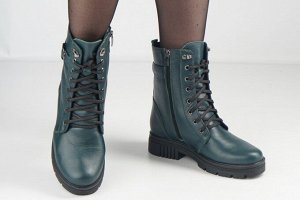 Ботинки женские зеленые из натуральной кожи демисезон, подклад байка