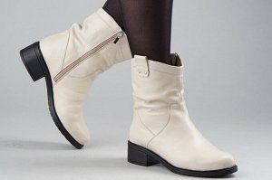 Ботинки женские бежевые из натуральной кожи зима, подклад шерстяной мех