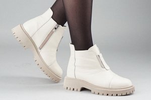 Ботинки женские бежевые из натуральной кожи зима, подклад шерстяной мех