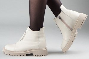 Ботинки женские бежевые из натуральной кожи зима, подклад шерстяной мех