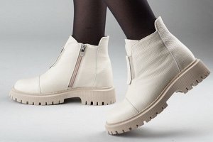 Ботинки женские бежевые из натуральной кожи зима, подклад шерстяной мех