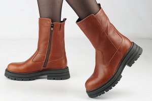 Ботинки женские рыжие из натуральной кожи демисезон, подклад байка