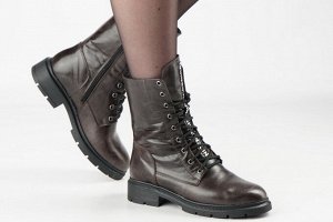 Ботинки женские коричневые из натуральной кожи зима, подклад шерстяной мех