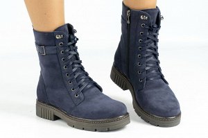Ботинки женские синие из натуральной кожи демисезон, подклад байка